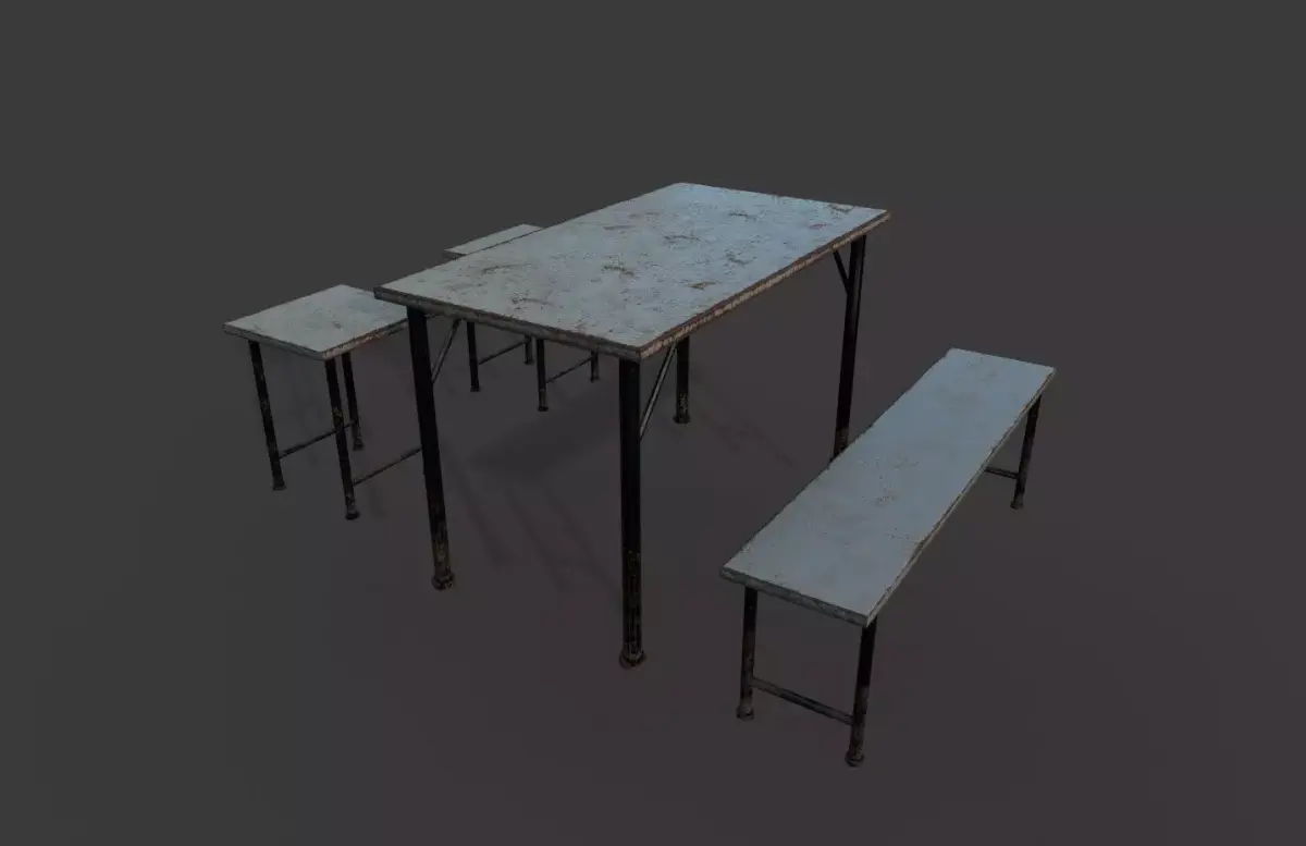 Rusty Metal Table Chairs and Bench Free low-poly 3D model