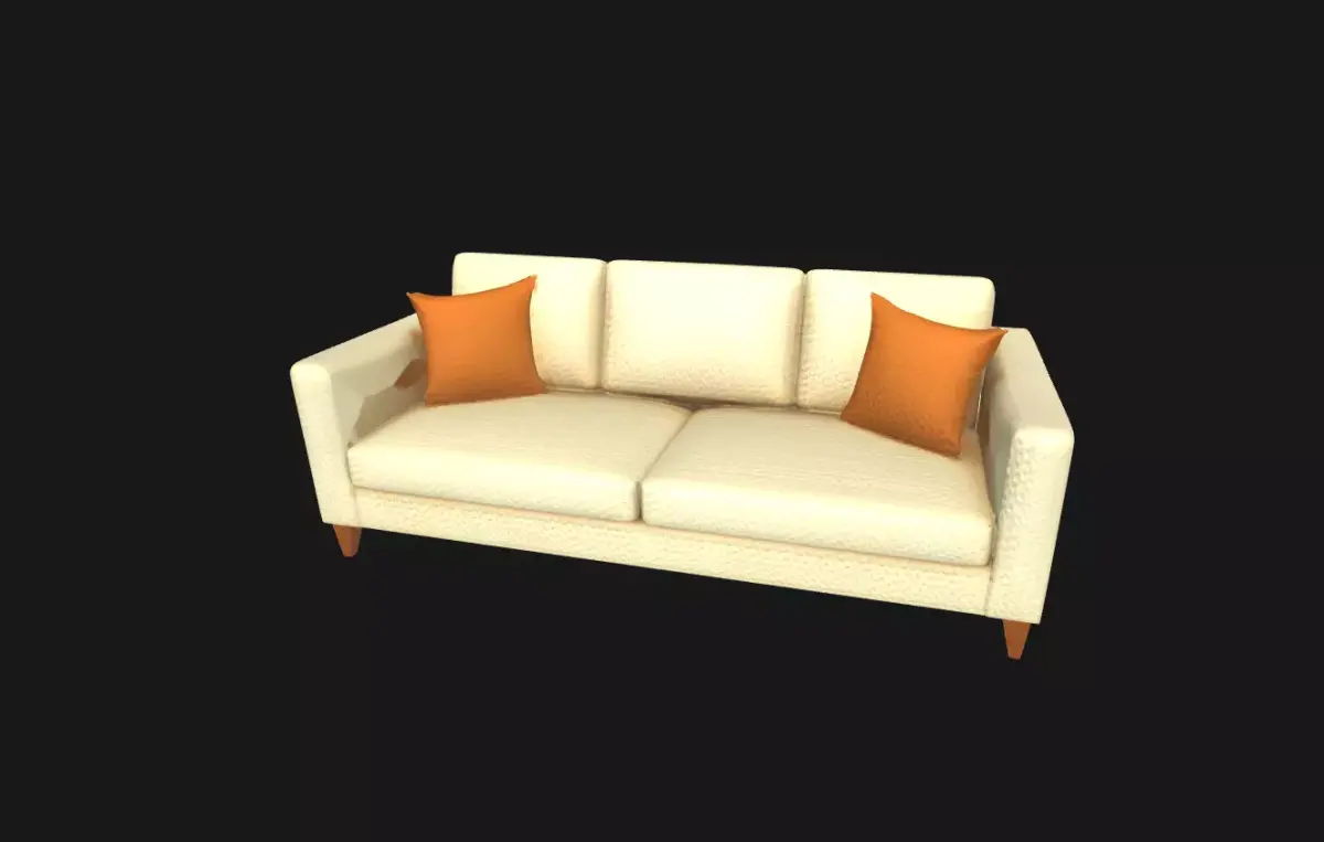 Modern Mid Century Beige Sofa Minimalist Living Room Furniture Low-poly 3D model