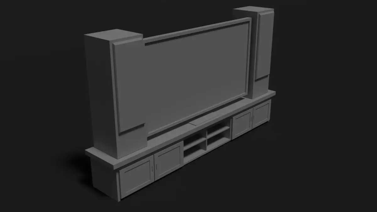 LCD TV stand and stereo speakers Free low-poly 3D model