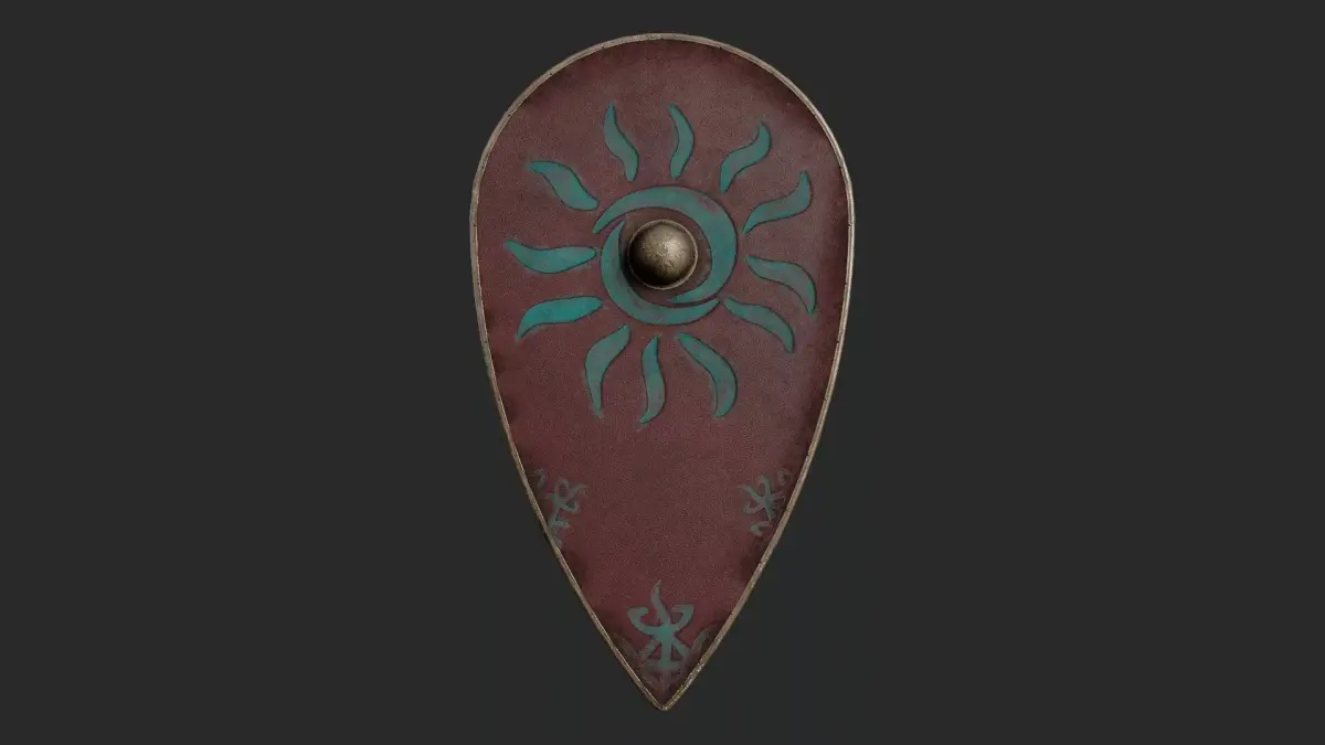 Slavic kite leather shield-painted red with Sun symbol Low-poly 3D model
