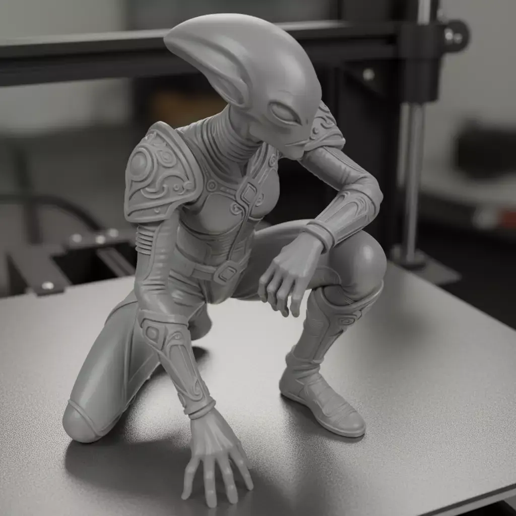 Alien Warrior Figure in a Crouching Pose 3D Print Model 3D print model