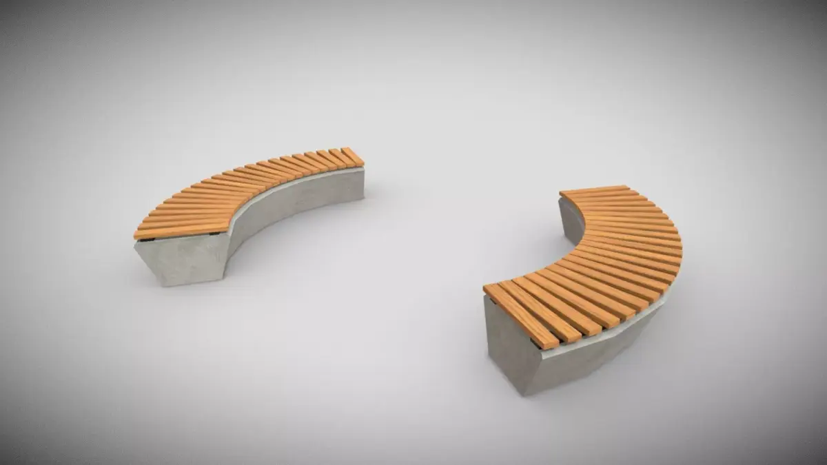 Outdoor Cement Semi-Circular Bench  Low-poly 3D model