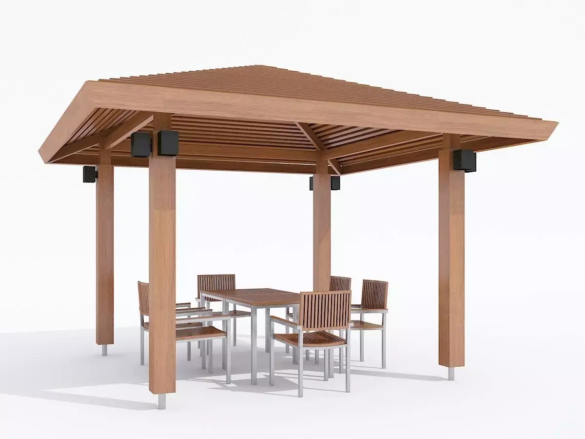 pavilion wooden gazebo with table and chairs Free 3D model