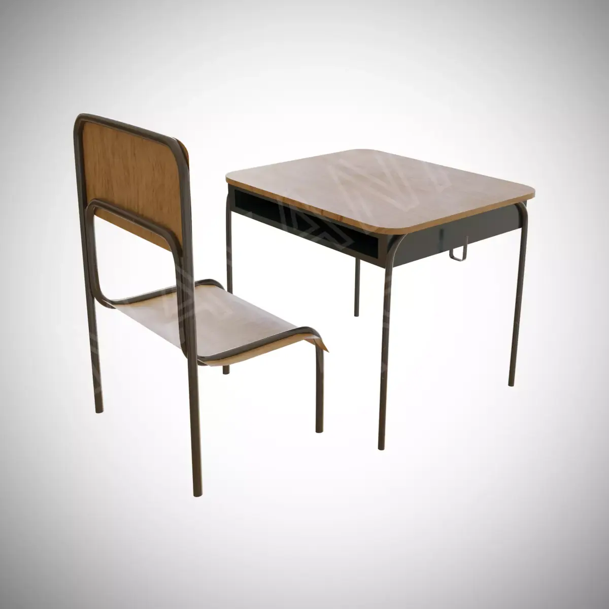 Japanese School Chair And Desk Free 3D model
