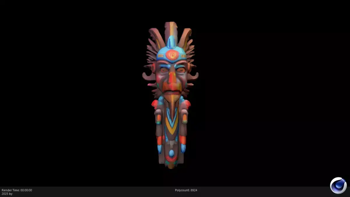 Low Poly Stylized Aztec Totem Mask AI Low-poly 3D model