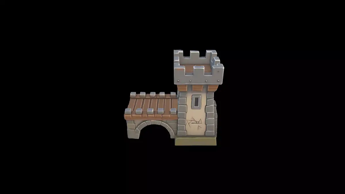 Stylized Watchtower and Gate Low-poly 3D model