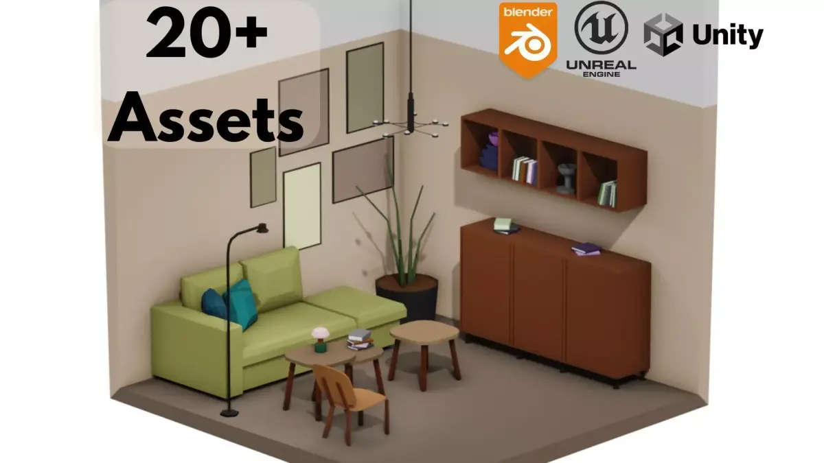 Living room furniture Low-poly 3D model