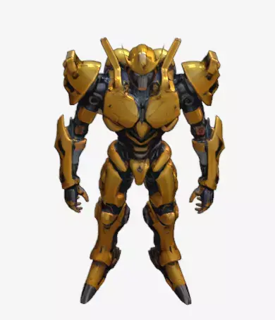 Yellow Mecha Robot Warrior Sci-Fi Cyborg Armor Character Low-poly 3D model