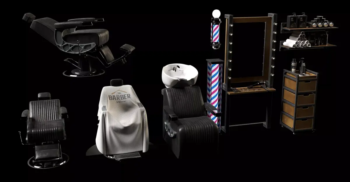 Premium Barbershop Furniture Free 3D model