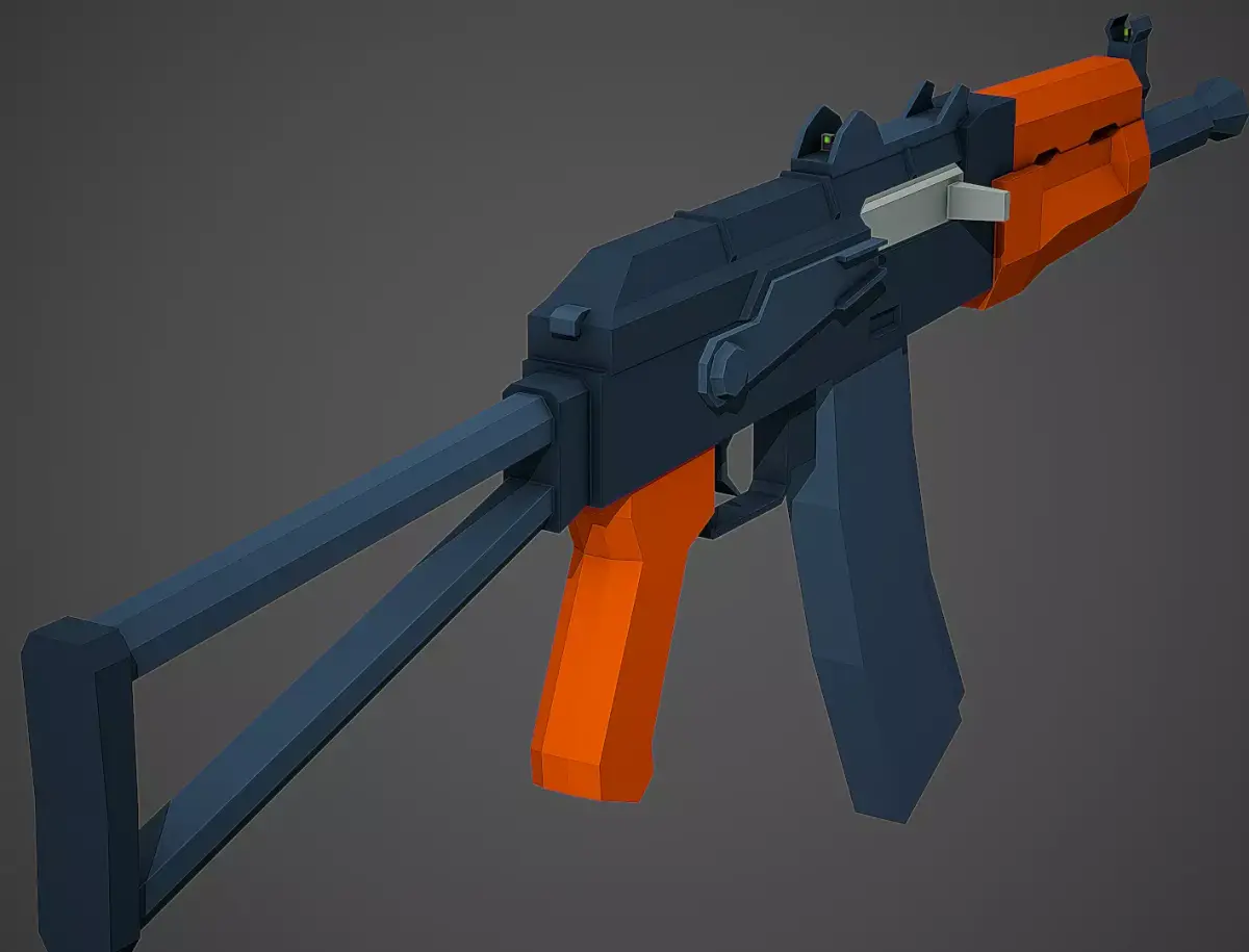 Stylized AKS 74U Rifle Low Poly Mobile Ready Low-poly 3D model