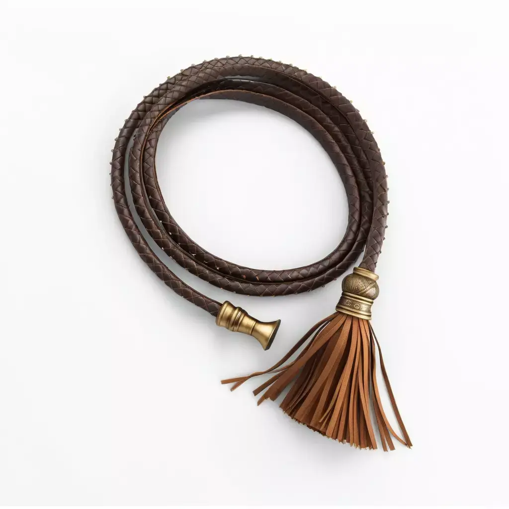 Worn Leather Whip with Brass Studs 3D model
