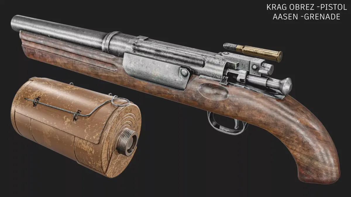 Krag Obrez Pistol  And  Aasen grenade  Low-poly 3D model