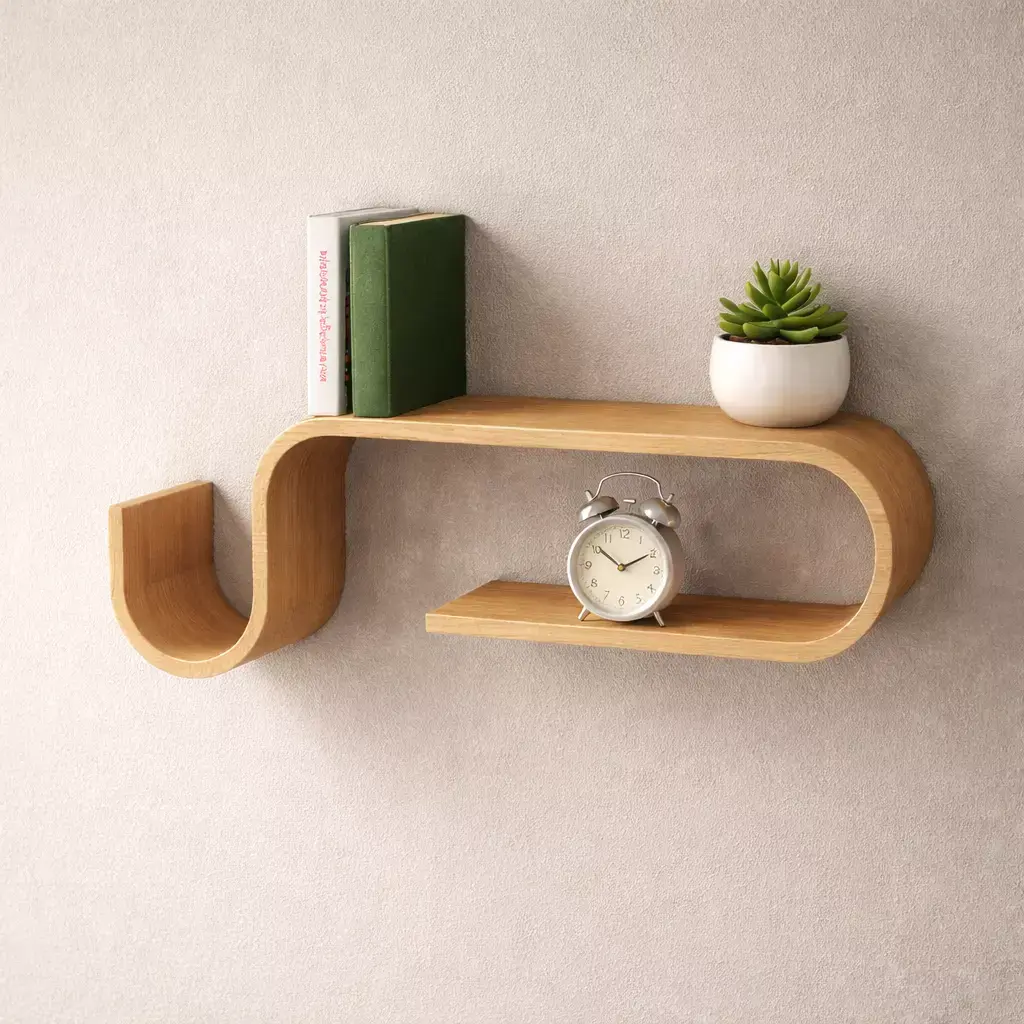 Modern Curved Wooden Wall Shelf Free 3D model