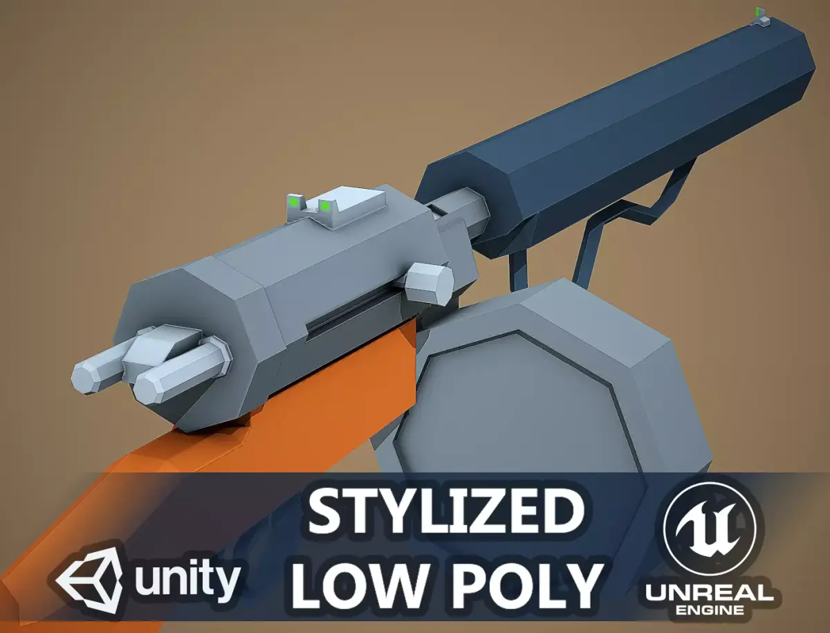 Stylized Hellriegel Machine Gun Low Poly Mobile Ready Low-poly 3D model