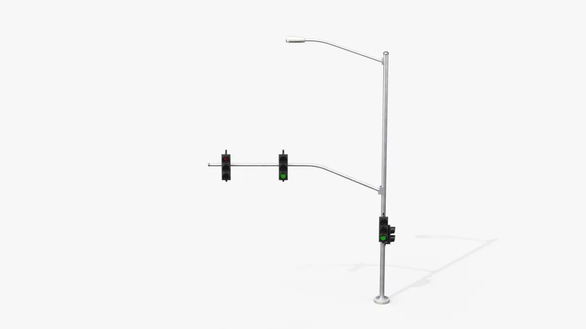 Traffic Light Pole Assembly - Multi-Signal with Street Light 3D model