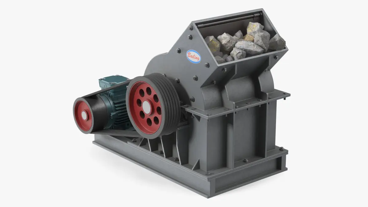 Bailing Hammer Mill Crusher Drive with Stones 3D model