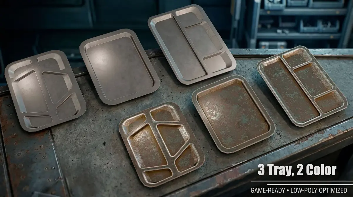 Industrial Metal Serving Trays Pack Low-poly 3D model