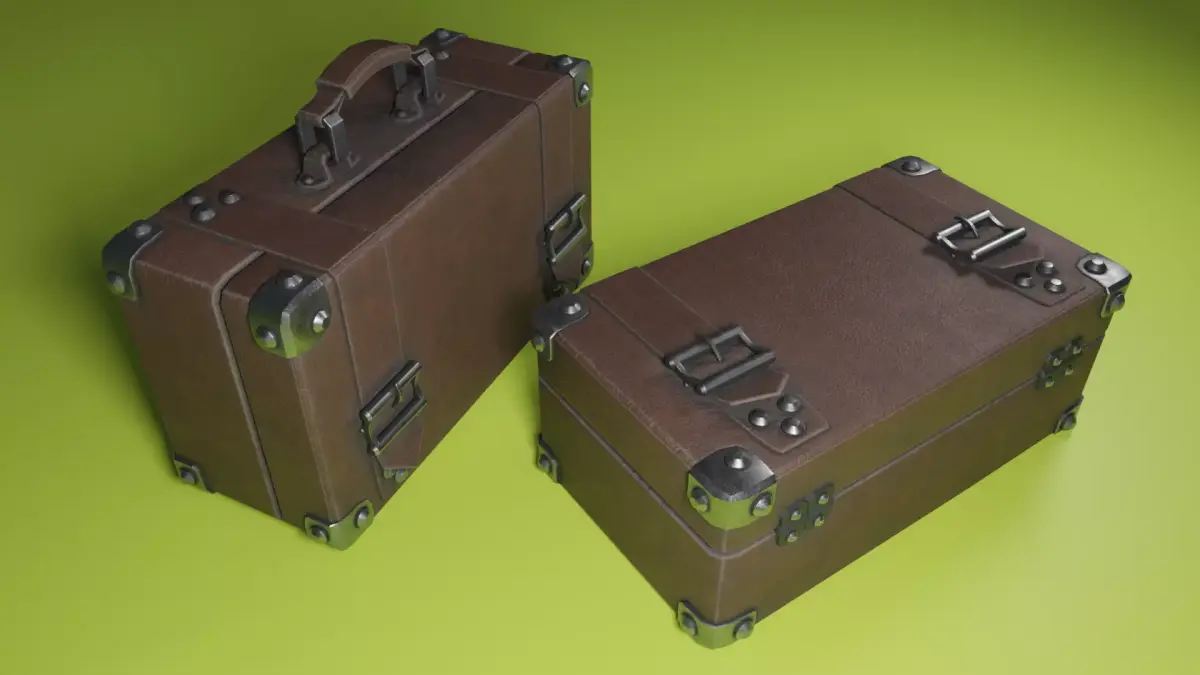 Lowpoly PBR leather suitcase game ready Free low-poly 3D model