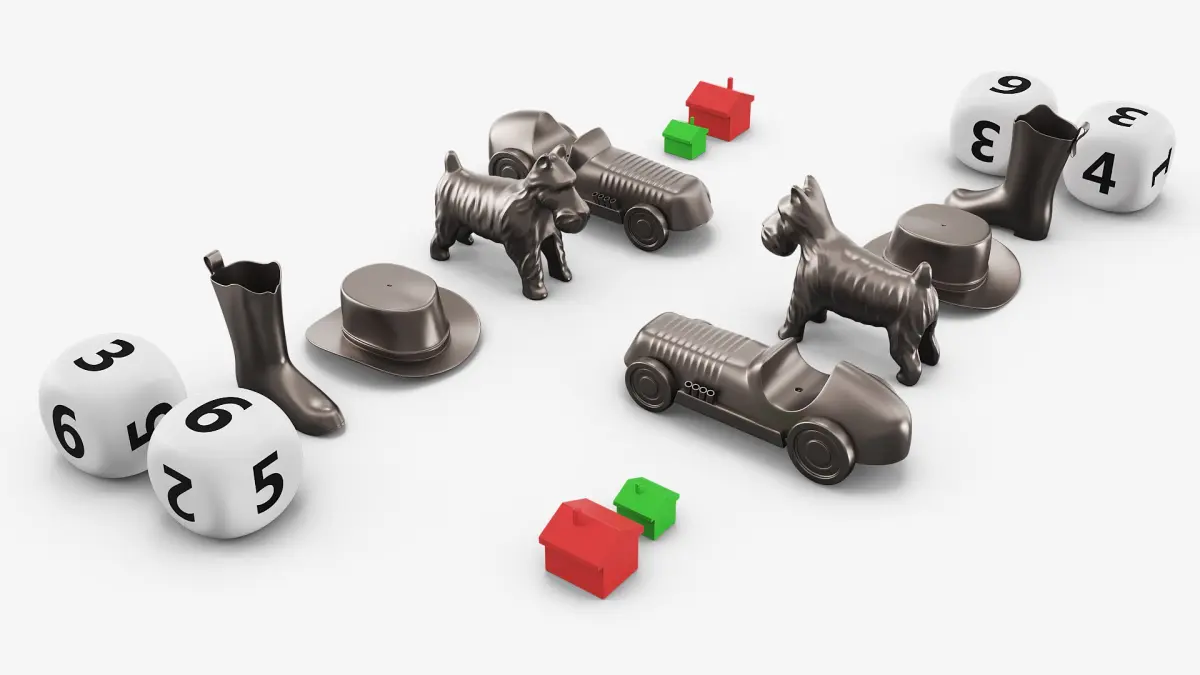 Board Game Token and Dice Set 3D model