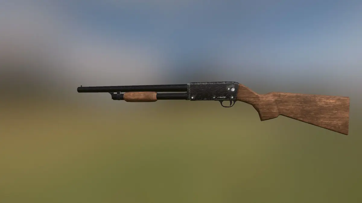 Shotgun 3D model wooden on grassy field Low-poly 3D model