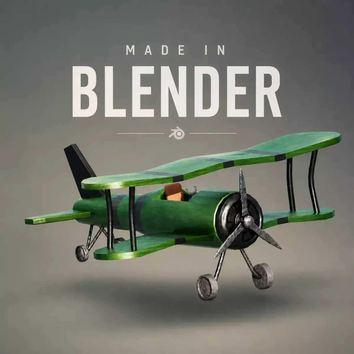 Low Poly Stylized Green Biplane Steampunk Toy Airplane Low-poly 3D model