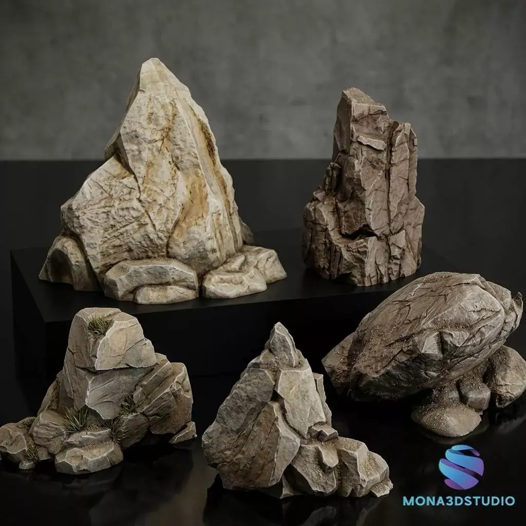 Set of 10 Natural Rocks for Miniatures 3D print model