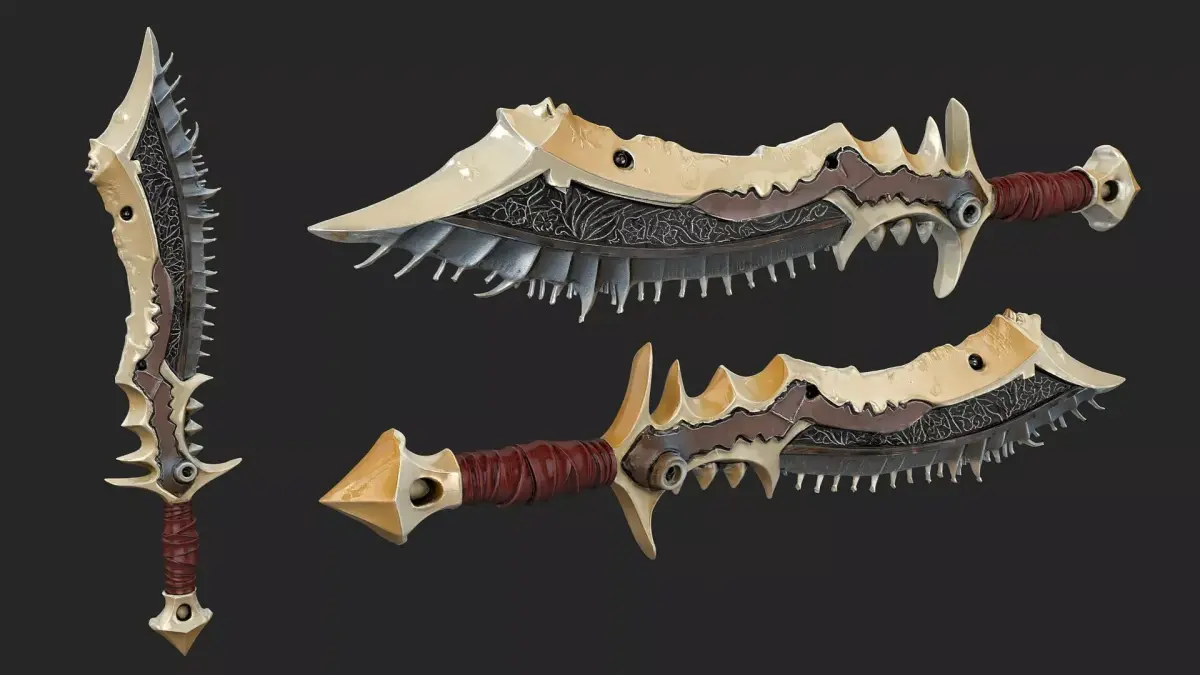 Futuristic dagger red gold High Poly Resolution 3D model