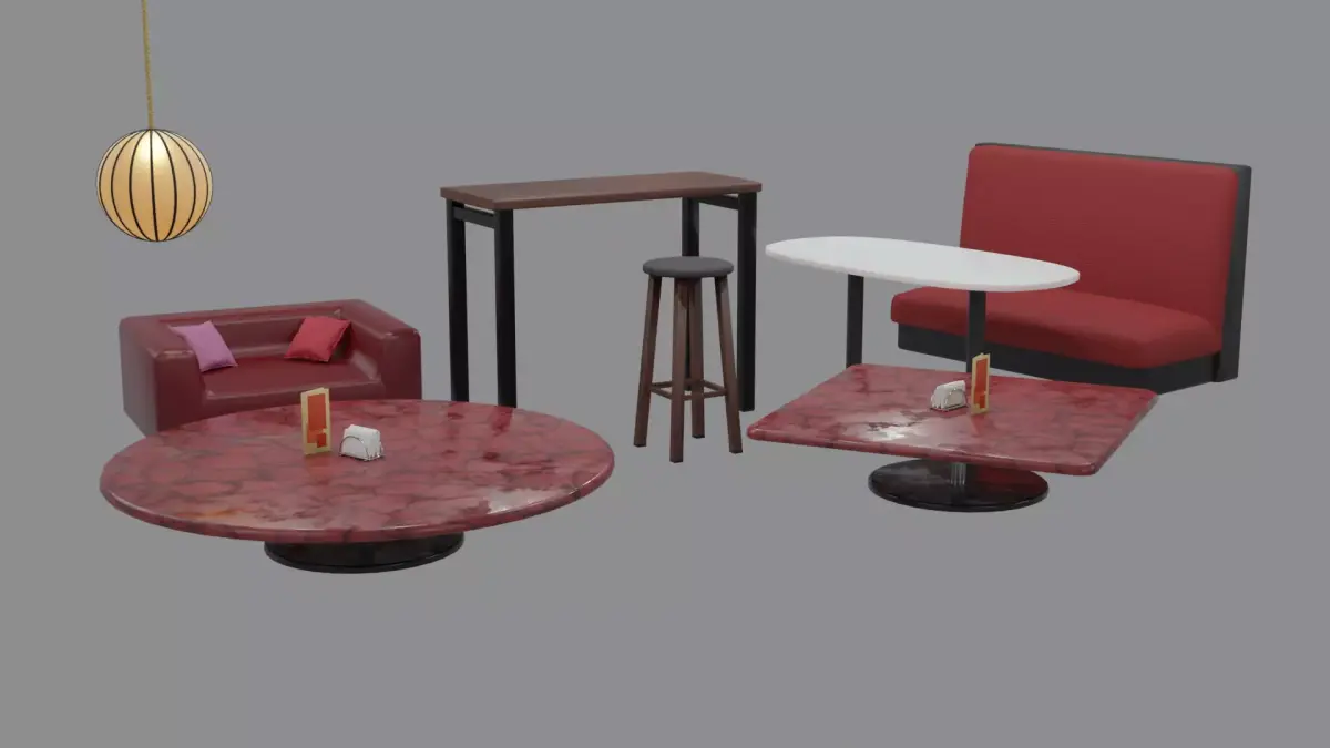 Low poly Cafe Restaurant Furniture Pack Free low-poly 3D model