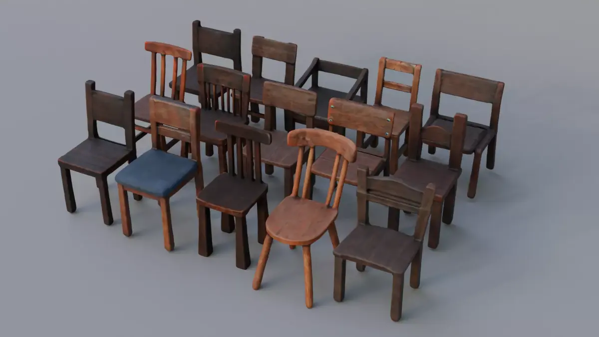 Wooden chair collection 3D model
