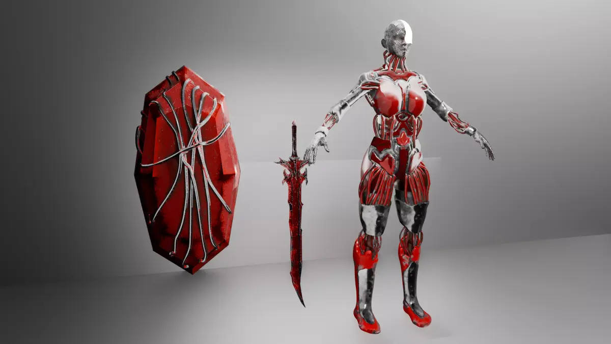 cyberpunk Female Warrior SciFi Character With Sword And Shield Low-poly 3D model