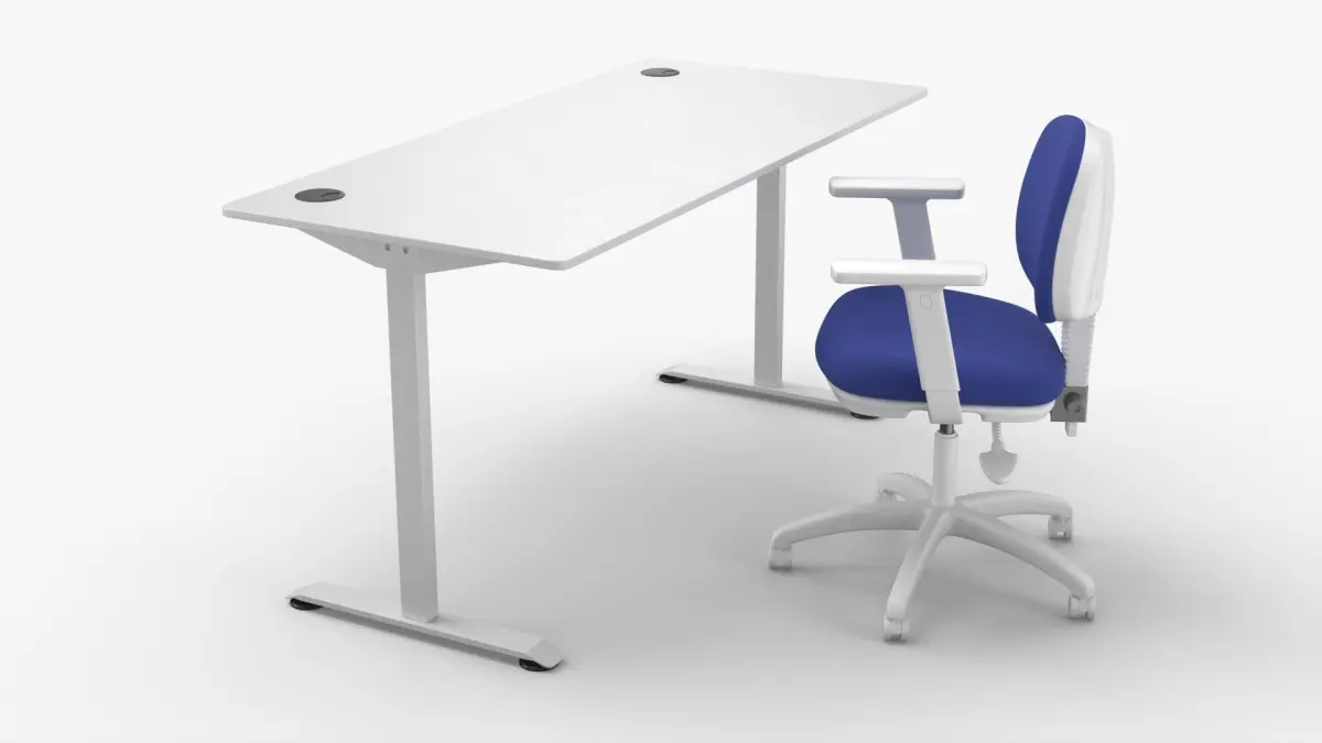 Workstation Table with Rolling Armchair White 3D model