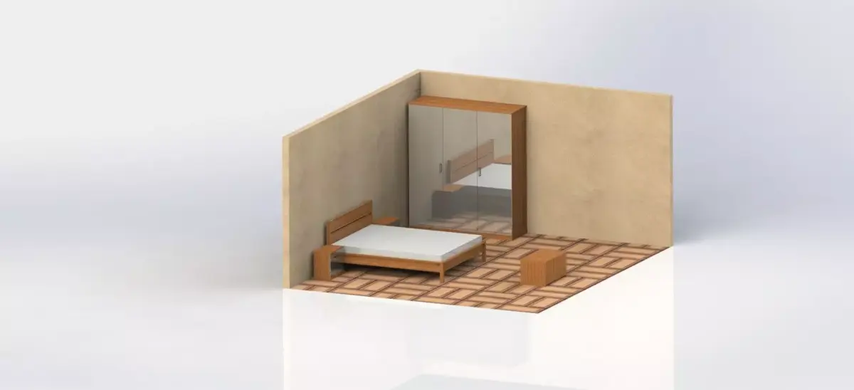 bedroom room with bed and mirror Free 3D model