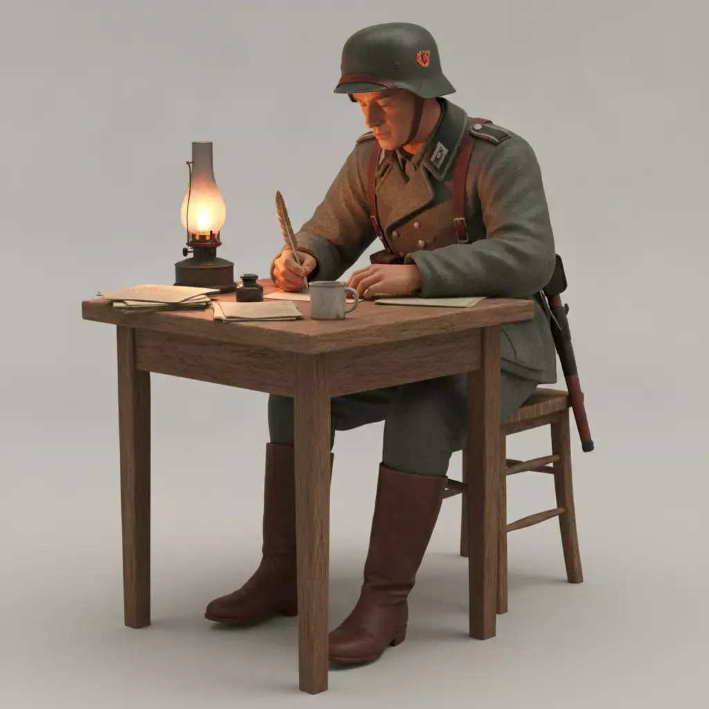 German Soldier Writing a Letter 3D Printable Miniature STL 3D print model