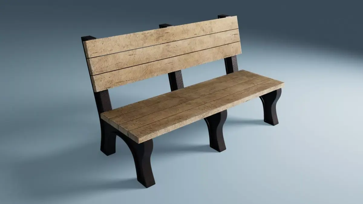 Wooden Street Park Bench 3D Model 01 3D model