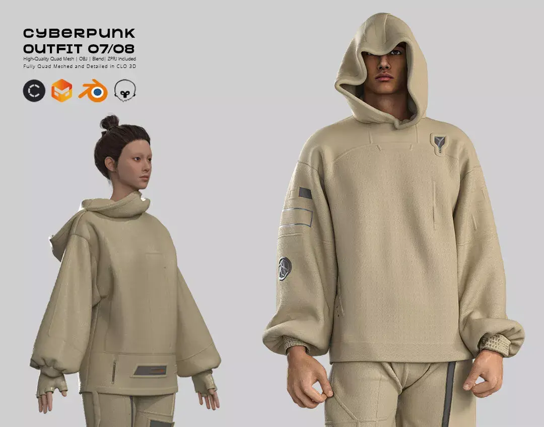 Cyberpunk Outfit 07 08 Clo3D Marvelous Designer Blend Obj  3D model