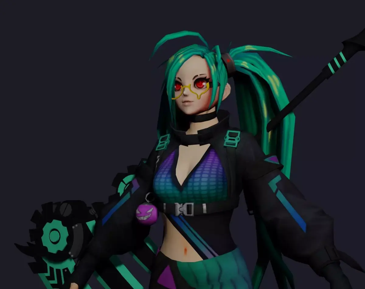 Kimutsa female character with long hair and eyes Low-poly 3D model
