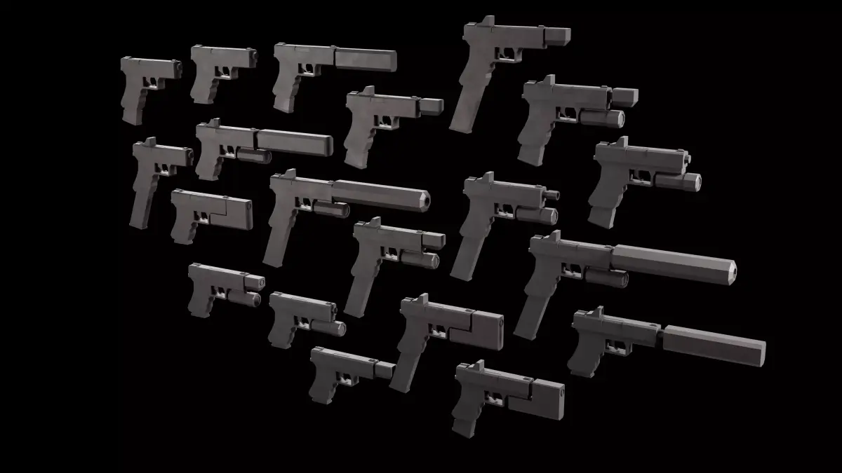 Stylized Low Poly Glock -20 Variations Game Ready Low-poly 3D model