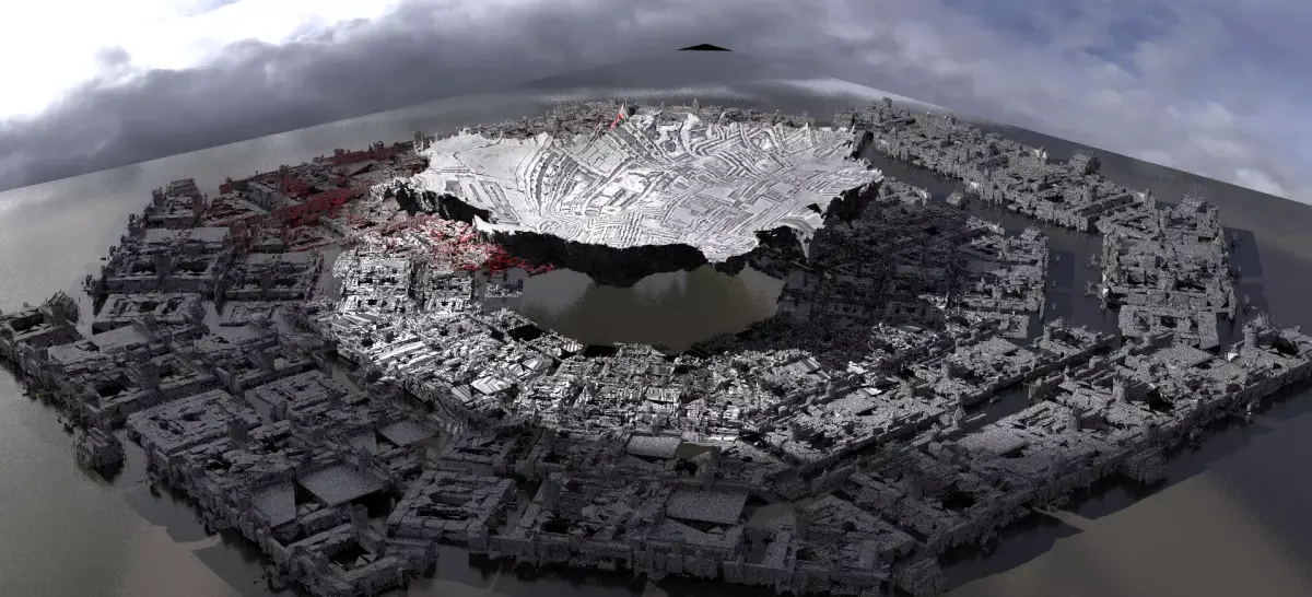 Floating Mountain over city 3D model