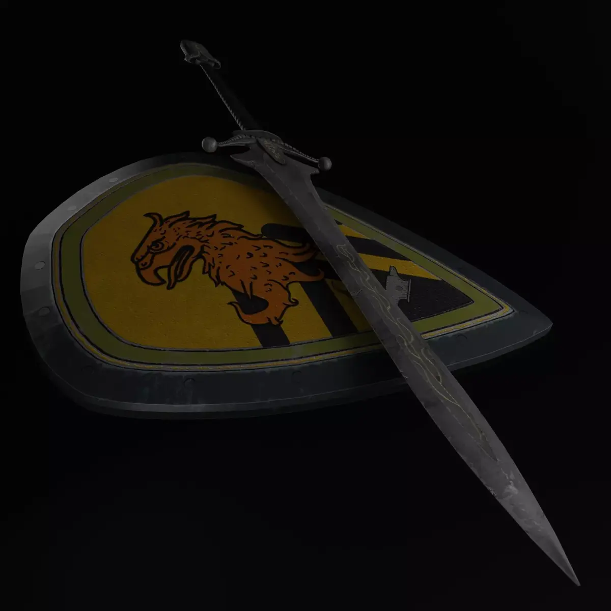 Sword and Shield with Heraldry Low-poly 3D model