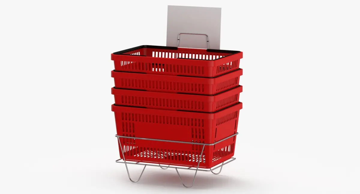 Hand Carry Shopping Baskets Plastic Handle Stack Red Black Blue and Green 3D model