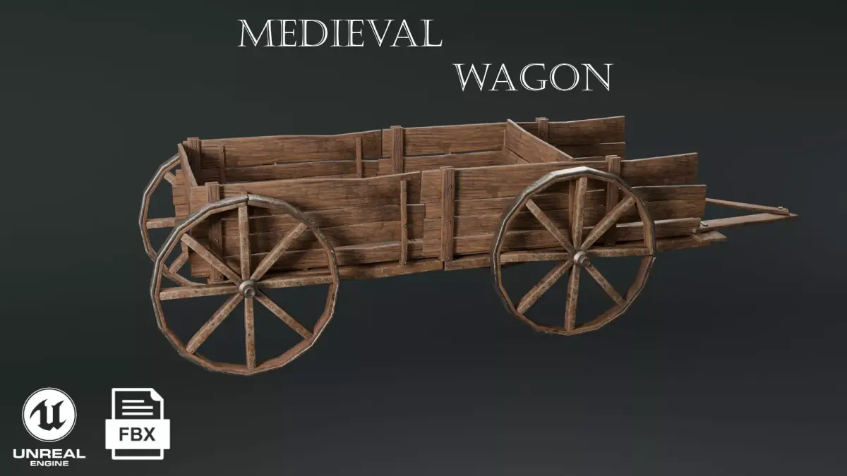 Medieval Wooden Wagon Low-poly 3D model purchase
