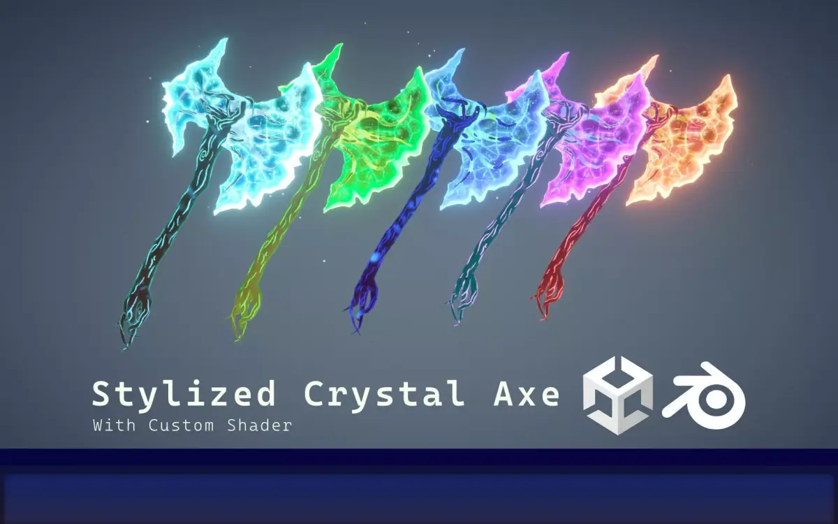 Stylized Crystal Axe with custom shader Unity - URP and VRChat Low-poly 3D model