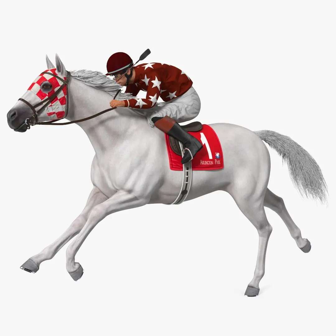 Running White Racing Horse with Jokey 3D model purchase