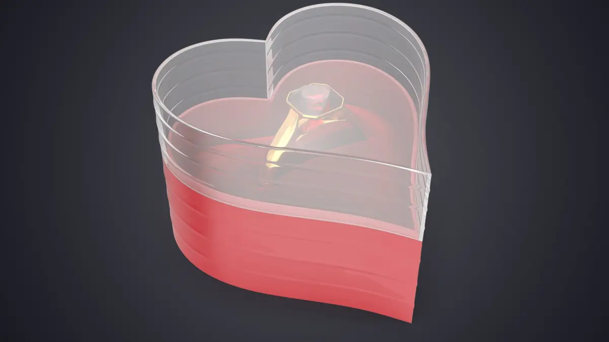 Asscher Cut Ruby Wedding Gold Ring In Box V01 3D model
