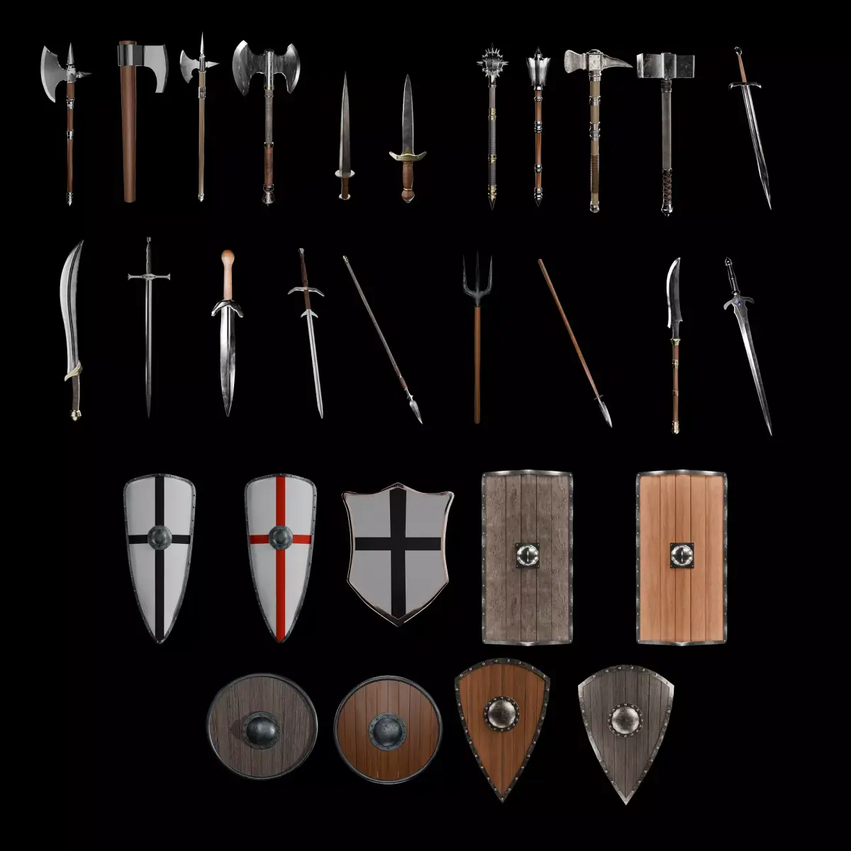 Medieval Weapons Shields Pack 3D model