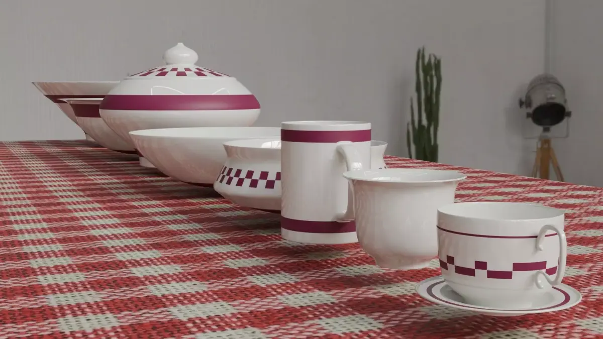 3D Cuisine Pack Pots Plates Cups and Stylish Table Free low-poly 3D model