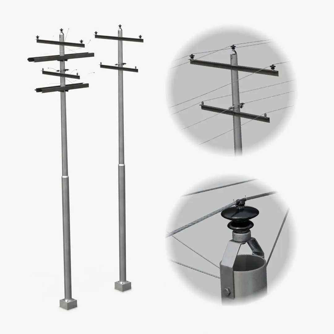 Utility Pole - Metal Mast with Double Crossarms 3D model