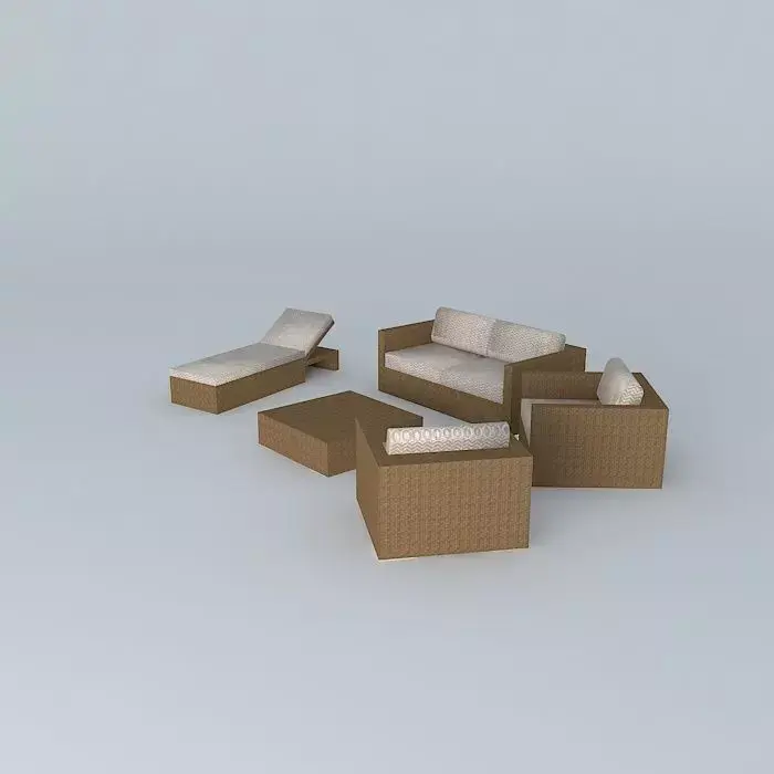 Sofa, armchair, lounge chair and table Wicker center Free 3D model