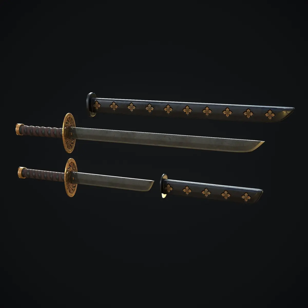 Katana three samurai swords Low-poly 3D model purchase