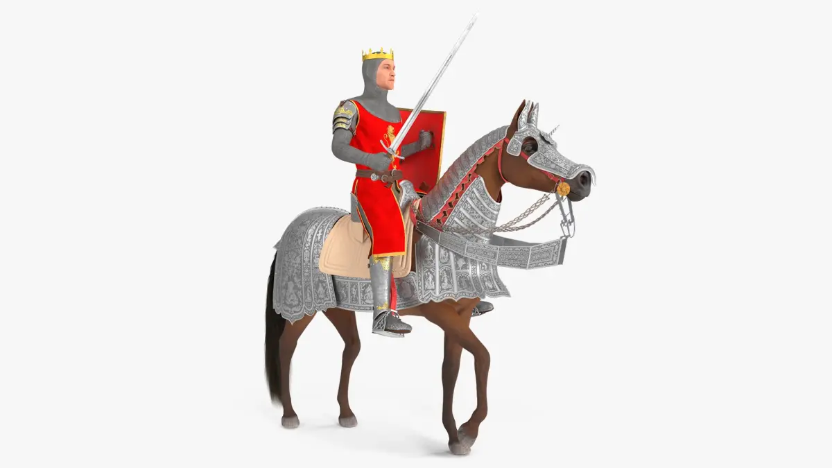 Knight King on Horseback in Armor Fur 3D model purchase